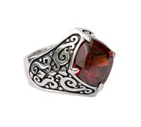 925 Sterling Silver Red CZ Stone Charms Ring TA502 UK Size J~Z1 (Model L, UK Size P½ (57mm))