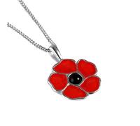 925 Sterling Silver Red Poppy Necklace, Hand Painted Flower Jewellery, Veterans Remembrance Gift
