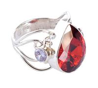 925 Sterling Silver Red & Purple Quartz Ring with Oval Round Faceted Gemstones Bezel Set Adjustable Handmade Artisan Jewelry Women Gift Unique Size- 6.5_M 1/2_53 (16.9)