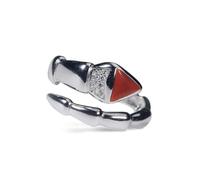 925 Sterling Silver Red Triangle Stone Ring - Adjustable Open Band, White Gold Plated Statement Ring for Women - Geometric Gift for Birthday or Valentine’s Day