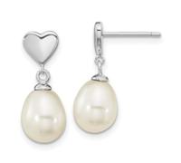 925 Sterling Silver Rho Plated 7x9mm White Teardrop Freshwater Cultured Pearl Dangle Earrings 19.33x7.65mm Wide-Dangle Earring for Women