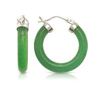 925 Sterling Silver/Rhodium Green Lavender Jade Or Black Onyx Tube Hoop Earrings (4mm X 26mm) (green)-Hoop Earring for Women