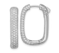 925 Sterling Silver Rhodium Plated CZ Simulated Diamond Rectangle Hinged Hoop Earrings 24.7x17.5mm Wide 2.7mm Thick-Hoop Earring for Women