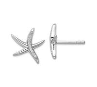 925 Sterling Silver Rhodium Plated CZ Simulated Diamond Sea shell Nautical Starfish Post Earrings 12.95x13.09mm Wide Stud Earring for Women