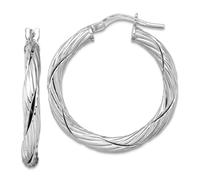925 Sterling Silver Rhodium Plated Polished and Twisted Round Hoop Earrings 26.85x25.85mm Wide 3mm Thick-Hoop Earring for Women