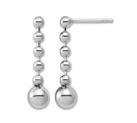 925 Sterling Silver Rhodium Plated Polished Beaded Post Dangle Earrings 26mm long-Dangle Earring for Women