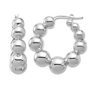 925 Sterling Silver Rhodium Plated Polished Beaded Round Hoop Earrings 29.4x29.5mm Wide 9mm Thick-Hoop Earring for Women