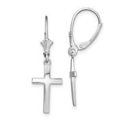 925 Sterling Silver Rhodium Plated Polished Latin Religious Faith Cross Leverback Earrings 32.6x10.5mm Wide Stud Earring for Women
