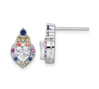 925 Sterling Silver Rhodium Plated Polished Multicolor CZ Simulated Diamond Love Heart Post Earrings 12.8x8.1mm Wide Stud Earring for Women