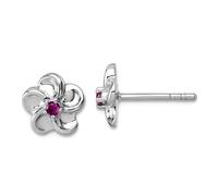 925 Sterling Silver Rhodium Plated Red CZ Simulated Diamond Flower Post Earrings 8.7x8.6mm Wide Stud Earring for Women