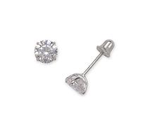 925 Sterling Silver Rhodium Plated Solitaire Round CZ Stud Screw Back Earrings (3mm 7mm) (5 mm)-Stud Earring for Women