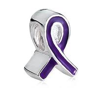 925 Sterling Silver Ribbon Charm with Purple Enamel Breast Cancer Awareness Charm for Pandora Charms Bracelet (Purple)