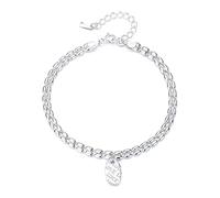 925 Sterling Silver Rice Bead Bracelet - Double Layer Flat Chain (YS312: 5.5g)