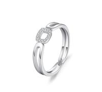 925 Sterling Silver Ring, Cz Rings Geometric Hollow Design Square Cubic Zirconia Round Shape Silver Elegant Jewelry for Women Size R 1/2
