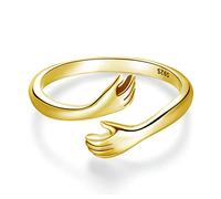 925 Sterling Silver Ring Engagement Eternity Wedding Band rings Minimalist High Polish Open Adjustable Ring for Women(with Gift Box),Gold