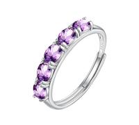 925 Sterling Silver Ring For Women Eternity Stacking Ring Natural Gemstones Band Wedding Anniversary Promise Engagement Statement Band For Her Size Adjustable Amethyst Ring