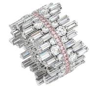 925 Sterling Silver Ring for Women, Full Pave AAA Cubic Zirconia Cocktail Ring, Pink Accents, Irregular Design, Anniversary Present