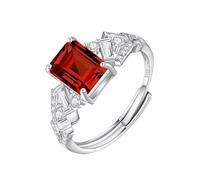 925 Sterling Silver Ring For Women Natural Gemstones 8X10Mm Cushion Cut Wedding Ring Cocktail Engagement Promise Band For Her Size Adjustable Garnet