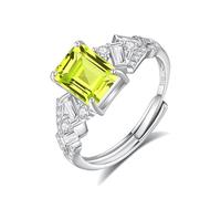 925 Sterling Silver Ring For Women Natural Gemstones 8X10Mm Cushion Cut Wedding Ring Cocktail Engagement Promise Band For Her Size Adjustable Peridot