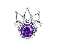 925 Sterling Silver Ring for Women Round Amethyst Gemstone Boho Beaded Solitaire Handmade Jewelry Gift for Her R-11AU_S 1/2