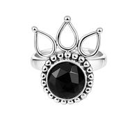 925 Sterling Silver Ring for Women Round Black Onyx Gemstone Boho Beaded Solitaire Handmade Jewelry Gift for Her R-11AB_T