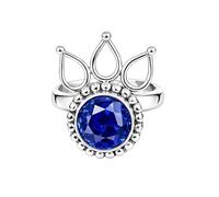 925 Sterling Silver Ring for Women Round Blue Sapphire Gemstone Boho Beaded Solitaire Handmade Jewelry Gift for Her R-11AT_L