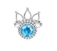 925 Sterling Silver Ring for Women Round Blue Topaz Gemstone Boho Beaded Solitaire Handmade Jewelry Gift for Her R-11AV_L