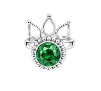 925 Sterling Silver Ring for Women Round Emerald Gemstone Boho Beaded Solitaire Handmade Jewelry Gift for Her R-11AX_J