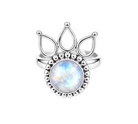 925 Sterling Silver Ring for Women Round Rainbow Moonstone Gemstone Boho Beaded Solitaire Handmade Jewelry Gift for Her R-11AG_X 1/2