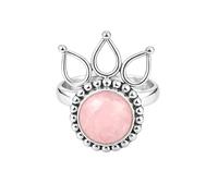 925 Sterling Silver Ring for Women Round Rose Quartz Gemstone Boho Beaded Solitaire Handmade Jewelry Gift for Her R-11AH_J 1/2
