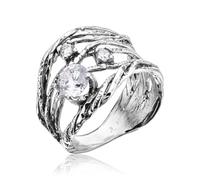 925 Sterling Silver Ring With a White Round Clear Cubic Zirconia CZ Prong, Artisan Handcrafted Designer Collection Jewelry for Her, Cubic Zirconia