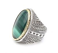 925 Sterling Silver Ring with Oval Malachite - unisex - Jalan Jalan - Rings - Multicolor - 56 MM - Accessories 56 MM