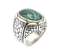925 Sterling Silver Ring with Oval Malachite - unisex - Jalan Jalan - Rings - Multicolor - 56 MM - Accessories 56 MM