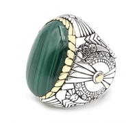 925 Sterling Silver Ring with Oval Malachite - unisex - Jalan Jalan - Rings - Multicolor - 58 MM - Accessories 58 MM