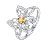 925 Sterling Silver Rings 925 Sterling Silver Butterfly Ring For Women Girls Natural Ruby/Topaz/Citrine/Peridot/Amethyst Statement Wings Ring Silver Promise Band | Butterfly Jewelry Gift For Her Cit