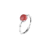 925 Sterling Silver Rings Black Onyx/Agate Ring 925 Sterling Silver Vintage Twist Band Ring For Women Elegant Bamboo Band Adjustable Handmade Fengshui Jewelry Gifts With Box Natural Red Agate
