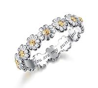 925 Sterling Silver Rings Daisy Ring 14K Yellow Gold Plated You Are My Sunshine Flower Ring Dainty Band Ring Statement Rings Finger Ring Silver Thumb Rings for Women Girls Gifts