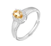 925 Sterling Silver Rings For Women Natural Gemstone Band 14K Gold Plated Ring Adjustable Brushed Matte Band Cocktail Wedding Promise Jewelry For Her Citrine
