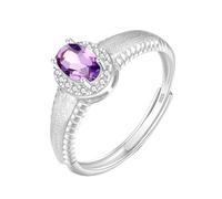 925 Sterling Silver Rings Genuine/Topaz/Ruby/Cubic Zirconia Solitaire Engagement Rings 14K Gold Plated Brushed Band Adjustable Halo Wedding Anniversary Band For Her Gift Amethyst