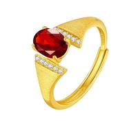 925 Sterling Silver Rings Matte Brushed Gold Plated Ring For Women Natrual Gemstones Band Statement Engagement Promise Wedding Band For Her Size Adjustable Ruby