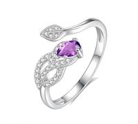 925 Sterling Silver Rings Natural Ruby/Topaz/Citrine/Peridot/Amethyst Pear Cut Halo Ring 925 Sterling Silver Feather Ring For Women Silver Cubic Zircon Promise Wedding Band | Mothers Day Gift Amethy