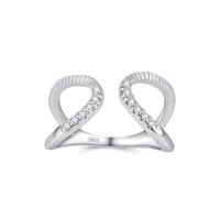 925 Sterling Silver Rings, Women Wedding Ring Hollow Line Double Layer Open Band Cubic Zirconia Round Shape Silver Elegant Jewelry for Wife Size R 1/2