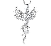 925 Sterling Silver Rising Phoenix Necklace Pendant Rise from the Ashes Jewelry Gifts for Women Christmas Birthday, Silver, Cubic Zirconia