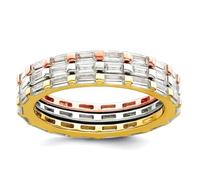 925 Sterling Silver Rose and Gold tone Baguette CZ Simulated Diamond Eternity 3 Band Set Size 7-Eternity Ring for Women and Men