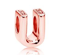 925 Sterling Silver Rose Gold Beads Alphabet Charms Letter Initial U Charm Anniversary Charm Words Charm fits Pandora Charms Bracelet (U)