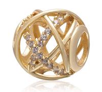 925 Sterling Silver Rose Gold Galaxy Charm Openwork Charms with Clear CZ Anniversay Charm Flower Charm for Pandora Charm Bracelet (Gold-plated)