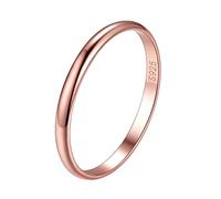 925 Sterling Silver Rose Gold Plated High Polished Simple Delicate Thin Stackable Thumb Midi Pinky Ring, 2mm Comfort Fit Classic Dome Wedding Band Ring for Women Girls Size 6