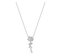 925 Sterling Silver Rose Necklace Female French Vintage Flash Drill Small Clavicle Chain Light Luxury Simple Flower Collar Carnation Necklace (Silver, One Size)