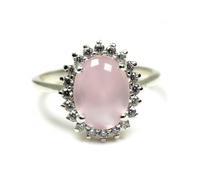 925 Sterling Silver Rose Quartz Oval & Cubic Zirconia Halo Ring for Women Multi-Carat Natural Gemstone Vintage-Inspired Engagement Anniversary Birthday Cocktail Statement Gift Jewelry U