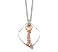 925 Sterling Silver Rose tone Polished CZ Simulated Diamond Shooting Star and Love Heart Necklace 41 Centimeters Pendant-Necklace for Women